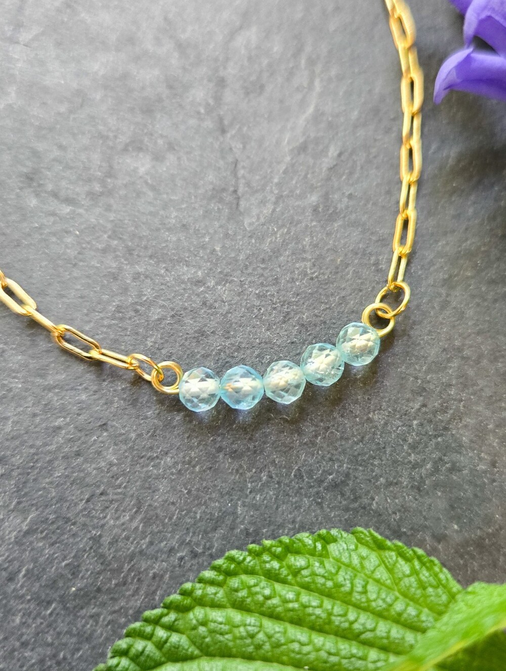 NWT Blue Topaz 24k Gold-Plated Paperclip Bracelet